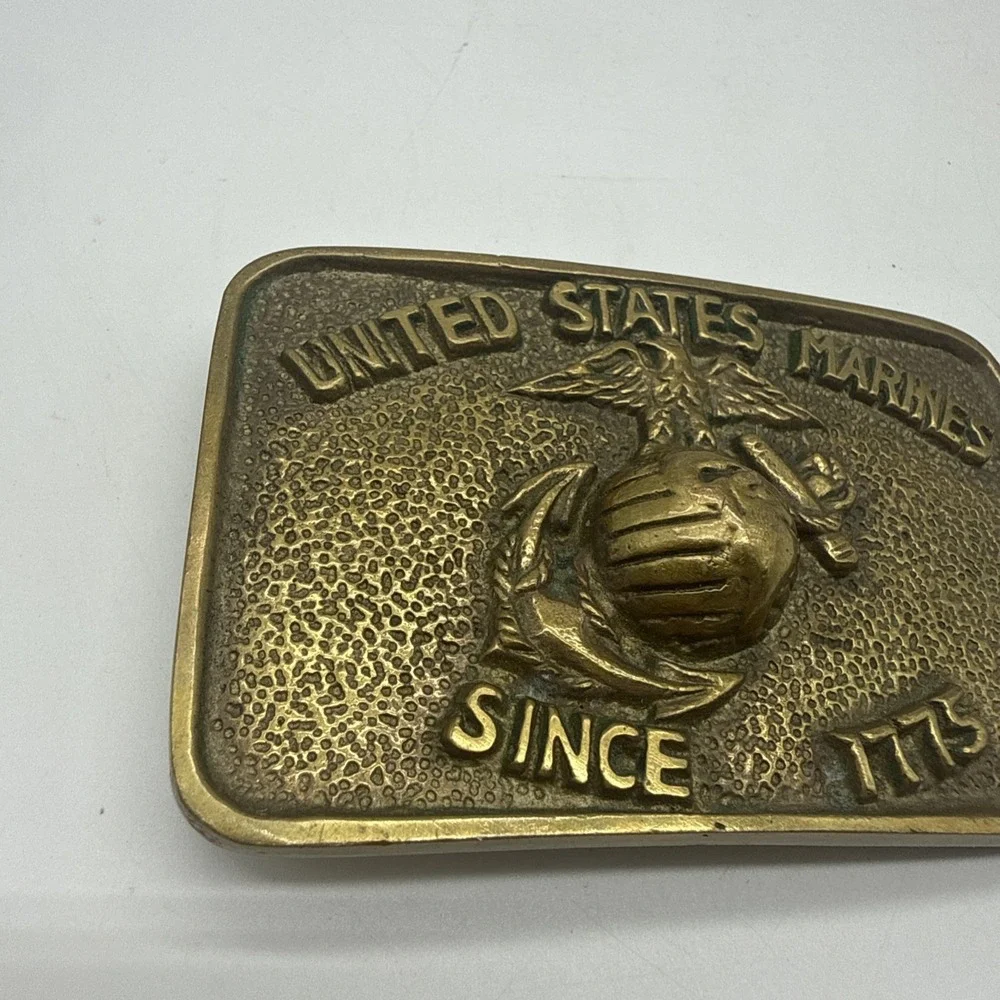 USMC Brass Belt Buckle United States Marine Corps Eagle Globe Anchor Vintage